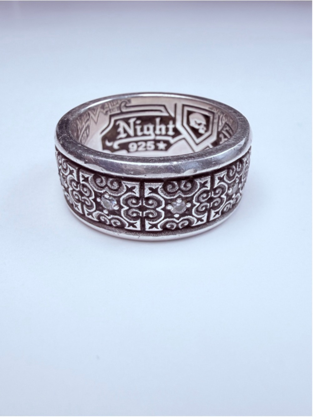 Nightrider Diamond Drextyn 925 Sterling Silver Chrome Custom Band Hearts Ring